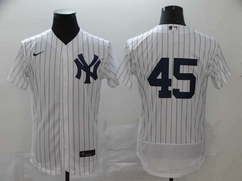 Men New York Yankees #45 No name White stripes Nike Elite MLB Jerseys->new york yankees->MLB Jersey